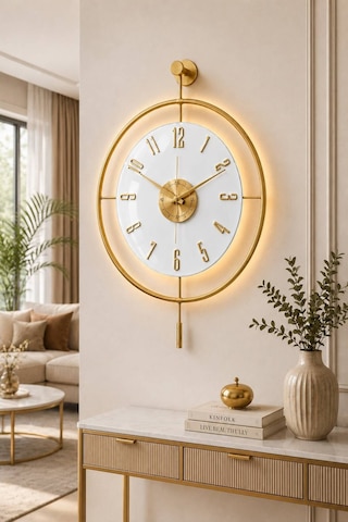 Pey Aksesuar Orjinal Metal-orjinal Cam-ışıklı Led - İskandinav Kadran Duvar Saati M60-golg-beyaz-gold