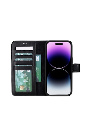 Apple Uyumlu iPhone 15 Pro Max Deri Cüzdanlı Kılıf Mwwn Rst1 Siyah