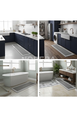 Nobera Kauçuk Kaymaz Tabanlı Ultra Emici Banyo Paspası 40x120cm Hızlı Kuruyan Paspas Gri
