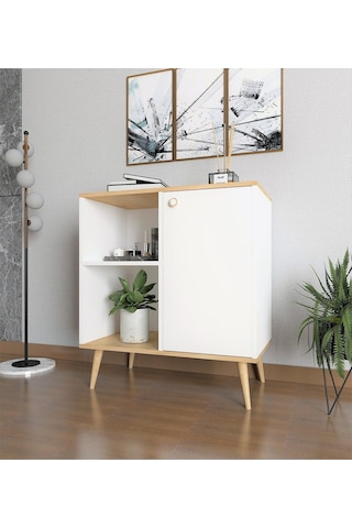 Floradesign Tune Çok Amaçlı Dolap / Kapaklı Raflı Dolap /meşe - Beyaz Meşe - Beyaz