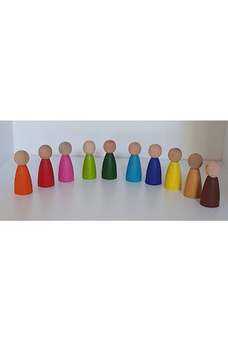 Waldorf Montessori Peg Bebek Mini İnsancık Boyalı 10'lu Set Do...