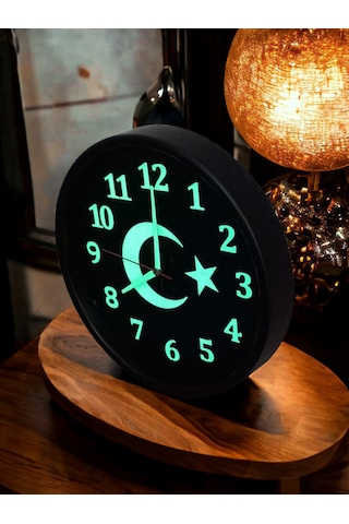 Fosforlu Gece Görünen Ayyıldız Duvar Saati Çap 28 Cm Cam Yok Siyah
