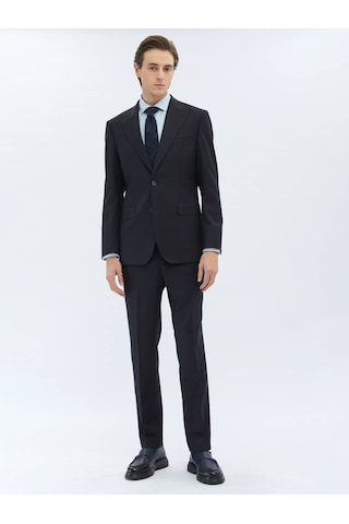 Kip Siyah Desenli Modern Fit Yün Karışımlı Takım Elbise 6 Drop Siyah