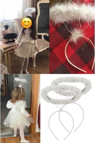 2 Adet Beyaz Tüylü Melek Haresi Tacı Halloween Melek Hare Taç Tüy