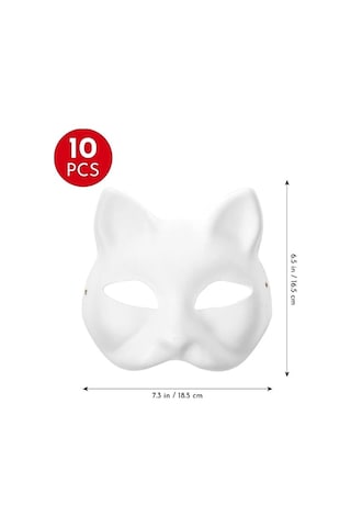 Boyanabilir 10 Adet Kedi Maskesi, Hayvan Kostümü Maskeleri, Maskeli Balo İçin Beyaz Yarım Maskeler, Çocuklar İçin Cosplay Maskeleri, Kostüm Partisi Hediyeleri
