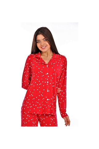 Etoile Bambu, Kırmızı, Boydan Düğmeli Kadın Pijama Takımı evia Kırmızı