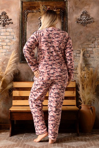 Nisanca Büyük Beden Peluş Polar Pijama Takımı- Kışlık Büyük Beden Kadın Pijama Lacivert