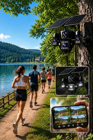 O-kam Ok333 Premium Serisi 12mp 4 Kameralı 4g Çift Solar Panel Gece Görüş Güvenlik Kamerası Turkcell Sim Kart + 64gb Hafıza Kartı