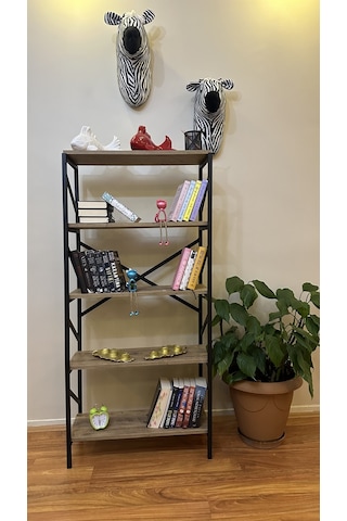 Modern Style Home Metal Kitaplık 5 Raflı Çok Amaçlı Dosya Kitap Rafı Ofis Salon Raf 150 Cm Ceviz Kahverengi Modernk01