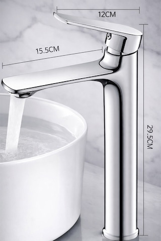 Lüks Çanak Lavabo Bataryası Yüksek Gövdeli Banyo Musluğu Krom Kaplama Tek Kollu Lavabo Bataryası