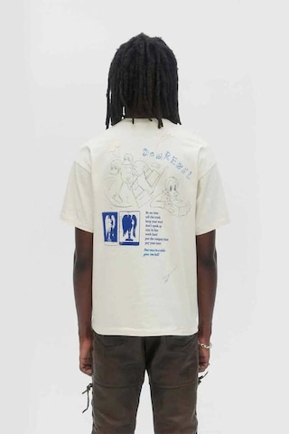 Domrebel Kanada Yapımı %100 Pamuk Regular Fit T - Shirt - Özgün Sanat Ve Onarım Nakışları İle Beyaz