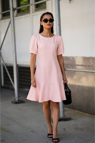 Armonika Kadın Pudra Sıfır Yaka Etek Ucu Volanlı Kısa Kol Fermuarlı Elbise Arm-26y001057