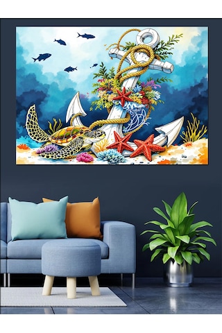 Deniz Canlıları İllüstrasyonu Dekoratif Kanvas - Mdf Ahşap Tablo