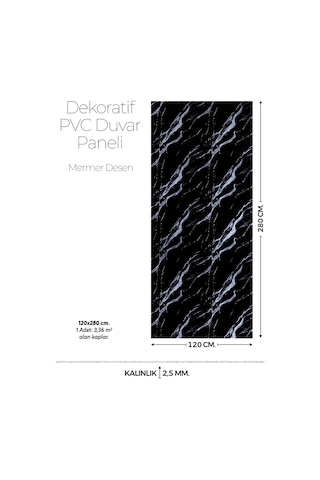 120 Cm X 280 Cm Duvar Paneli,salon,duvar,tv Ünitesi-siyah Mermer Desen Mt088-120x280