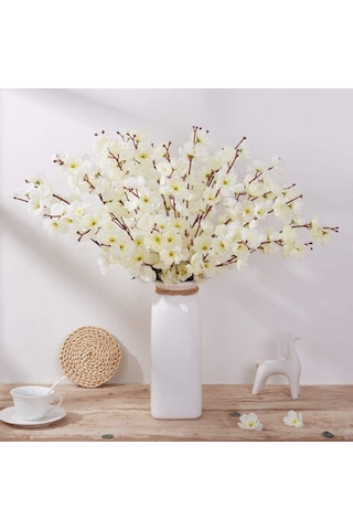 Yapay Çiçek Bahardalı Japon Kiraz Çiçeği 9 Dallı 35Cm Beyaz 3 Dem