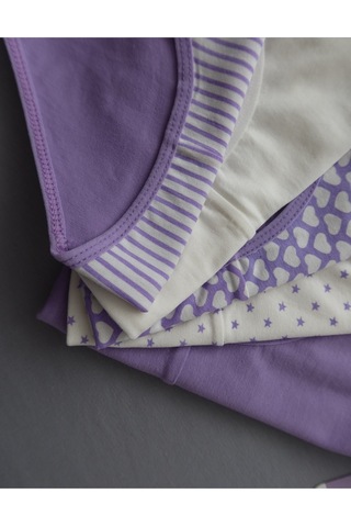 Alya Underwear Kız Çocuk Kalpli Dokuma Lastik Pamuklu Kumaş Slip Külot 5'li Paket 5 Adet Beyaz Lila P28