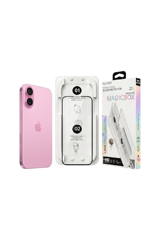 Fulltech Magicbox iPhone Uyumlu 16 / 15 Premium Tempered Glass Aparatlı Ekran Koruyucu - Clear