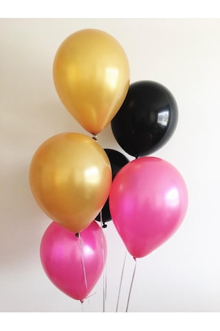 30 Adet Metalik Sedefli Gold-Siyah-Fuşya Karışık Balon