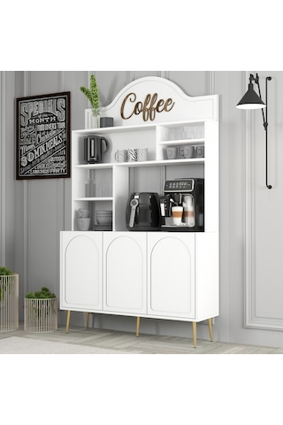 Lyon Kahve Köşesi 120cm - Beyaz / Altın