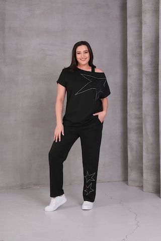 Askılı Yıldız Taş Baskılı Takım Siyah