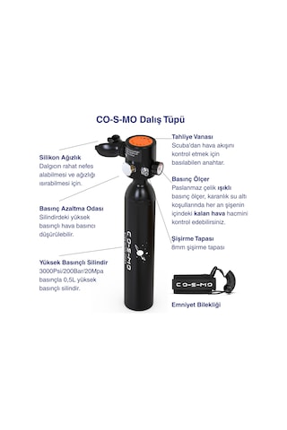 Cosmo Technology Taşınabilir Dalış Seti – Doldurulabilir Mini Tüp ve Şnorkel Maskesi