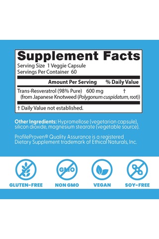 Doctor's Best Trans-resveratrol 600 98% Pure Brain & Cognitive 60 Veggie Caps Aromasız