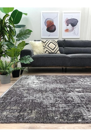 Gri Siyah Çift Taraflı Modern Yıkanabilir Antibakteriyel Halı - Yo10407a Gri - Syah