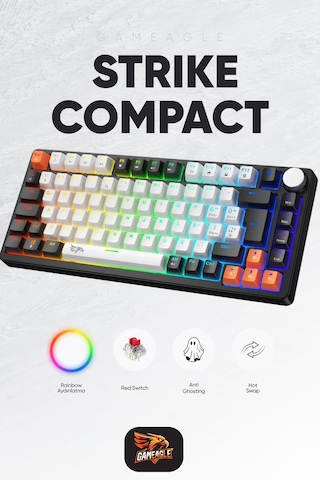 Strike Compact Türkçe Q Mekanik Klavye Kablolu Aydınlatmalı Hot Swap Oyuncu Klavyesi Beyaz