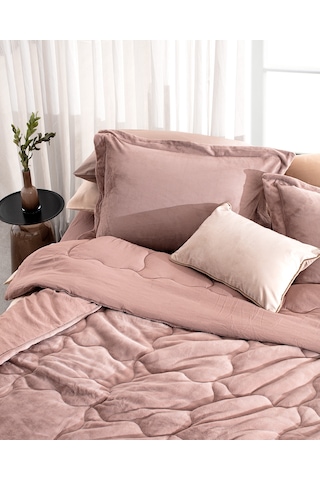 Madame Coco Kaira Çift Kişilik Comforter Set - Pudra Pudra