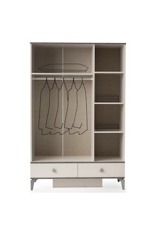 Çakıltaşı 3 Kapaklı Gardırop Elbise Dolabı 130x47x200cm Krem