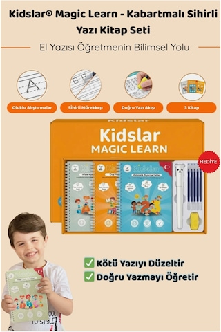 Kidslar Magic Learn - Kabartmalı Sihirli Yazı Kitap Seti