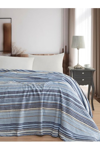 Pamuklu 4 Mevsim Çift Kişilik Battaniye, 180x220 Cm,%70 Pamuk%30 Polyester Mavi Çok Renkli