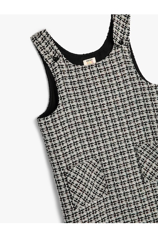 Koton Jile Elbise Mini Cepli Yuvarlak Yaka Düğme Detaylı Siyah Ekose 5wkg80018aw Siyah