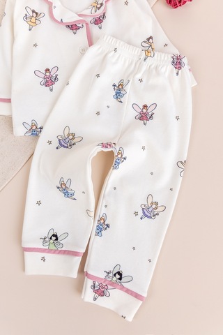 Babymod Bebe Yaka Önden Düğmeli Melek Desenli Kız Bebek Pijama Krem