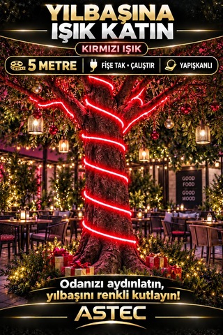 Astec Tak Çalıştır 5 Metre Yapışkanlı Kırmızı Şerit Led Yılbaşı Ağacı Süsü Ve Dekoratif Ev Aydınlatması Fişe 220v