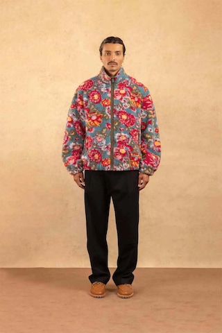 American Rag Cie Peony Desenli Polar Ceket - Yüksek Yaka Ve Fermuarlı Ceket Mavi