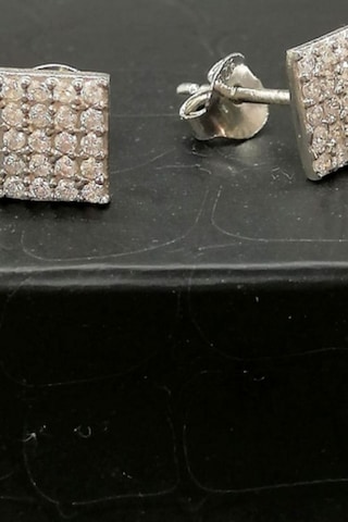 Omar Silver Kadın Kare Zirkon Taşlı Çivili Gümüş Küpe Omr7504