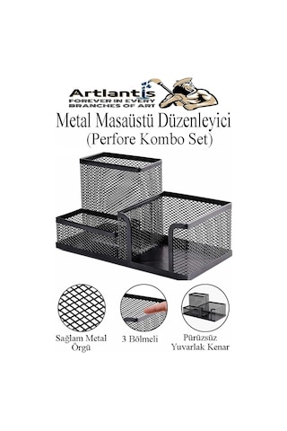 Siyah Metal Evrak Rafı 3 Lü Ve Masaüstü Kalemlik 1 Paket Masaüstü A4 Dosya 3 Katlı Düzenleyici Kağıt Tepsisi Metal Siyah