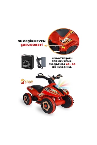 Power Led Işıklı Ve Müzikli Akülü Atv 6 V -kırmızı Kırmızı