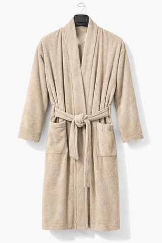 Kimono Yaka Unisex Pamuklu Tek Kişilik Bornoz Bej - 197.00 Çok Renkli