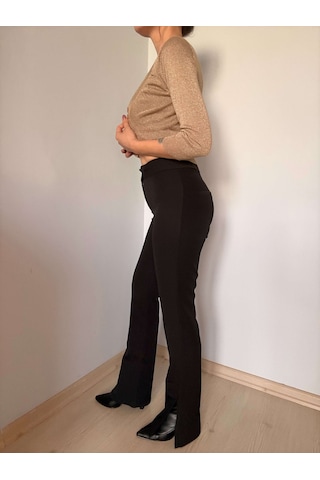Siyah Yırtmaçlı İspanyol Paça Pantolon siyah