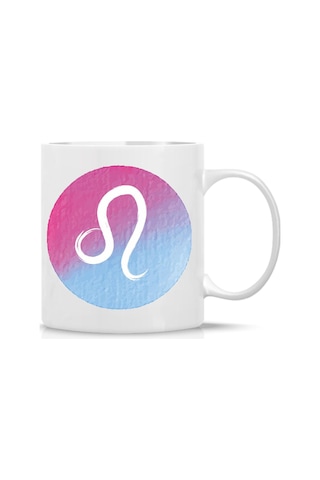 Aslan Burcu Kupa Renkli Burç Tasarımı Özlü Sözlü Hediye Kupa Astroloji Temalı Bardak Beyaz