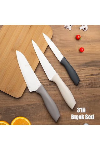 Porsima 3156-3'lü Bıçak Seti Meyve Et Doğrama Bıçağı Şef Bıçağı Çok Renkli