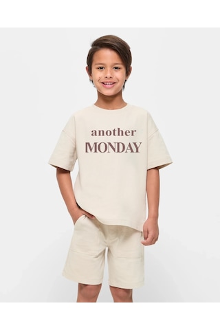 Uyguntarz Çocuk Another Mondaybaskılı Pamuklu Tshirt Bej