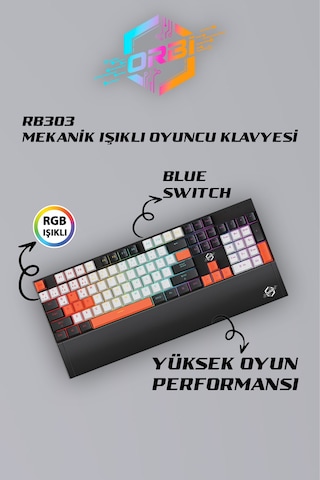 E-sport Uyumlu Ergonomik Bilek Destekli Türkçe Q Multimedya Rgb Blue Switch Oyuncu Klavye Rb303