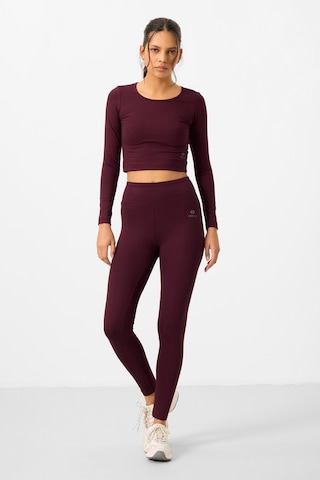 Tommylife Bordo Yüksek Bel Uzun Kollu Slim Fit Crop Top Kadın Tayt Takım - 95286