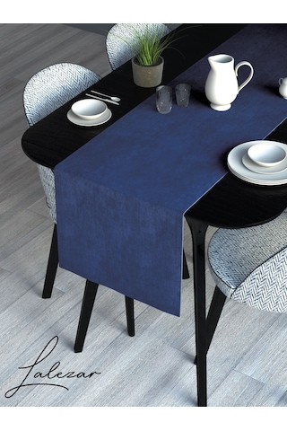 Kadife Efektli Marin Mavi Rengi Aura Serisi Runner 40 X 140 Marin Mavi