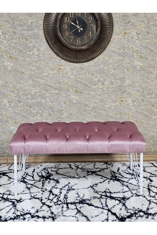 Zafir Beyaz Boyalı Tel Ayaklı 90 Cm Puf Bench - Puf - Bench - Kasalı Oturak - Oturak - Yatak Ucu Puf Pembe