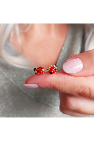 925 Ayar Gümüş Kırmızı Uğur Böceği Küpe Gold