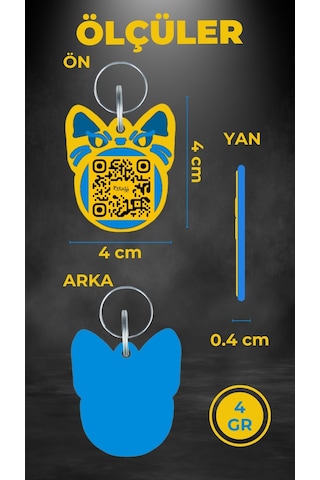 Petjoo 1.Bastet Mavi-Sarı Qr'lı Kedi Künyesi